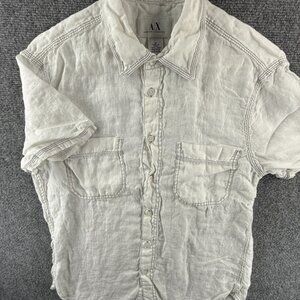 Armani Exchange Linen Medium Button Up Shirt Men Cotton Ivory Short Sleeve